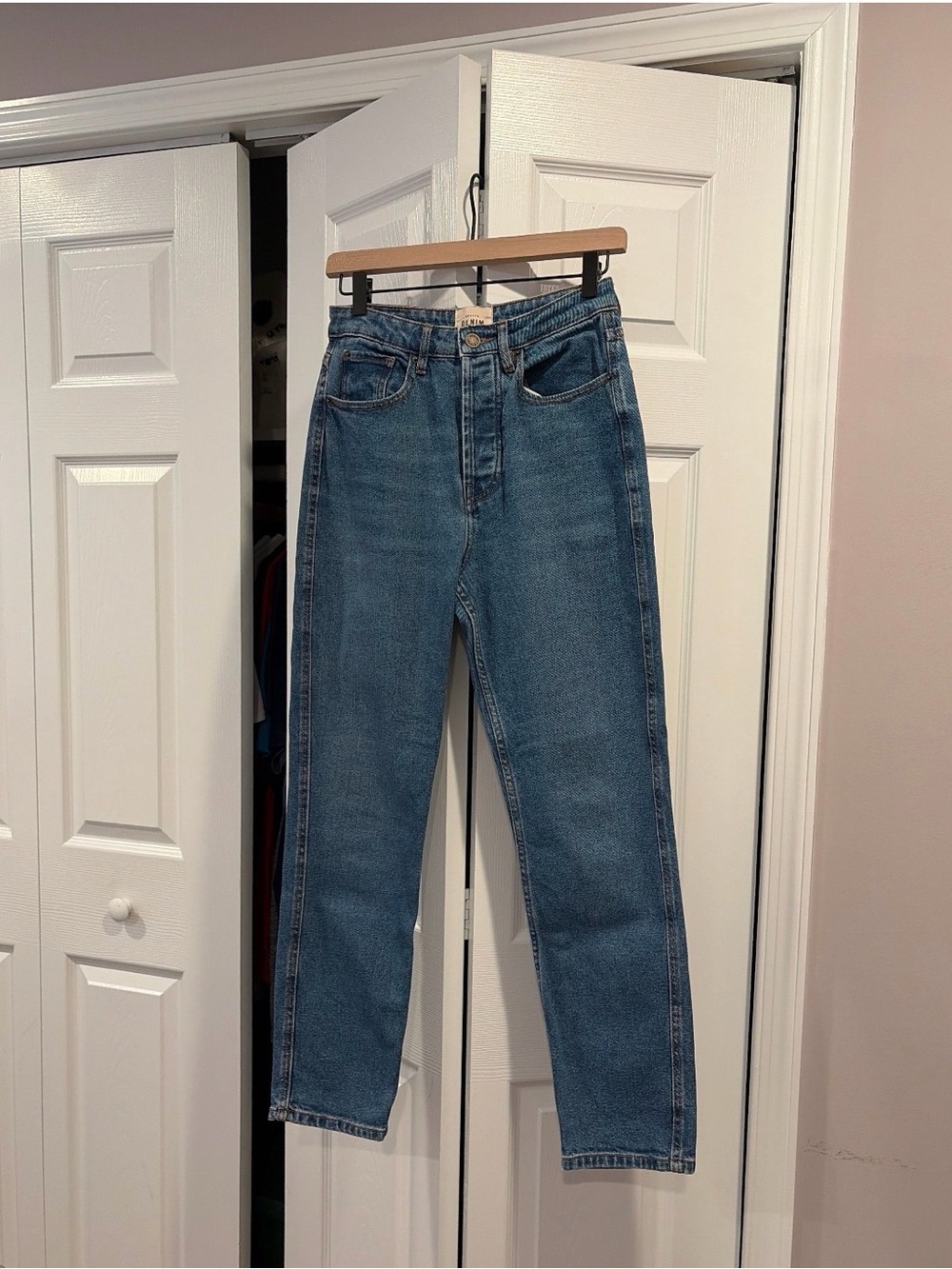 Sezane High Rise Medium Blue Straight-Leg Jeans